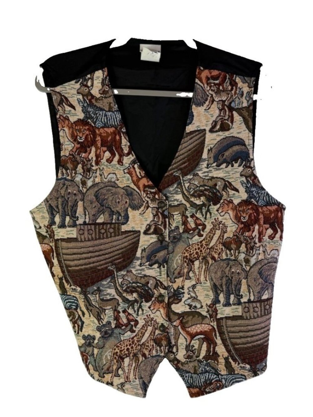 Vintage 90s Tapestry Vest Jacket Noahs Ark Religious Streetwear